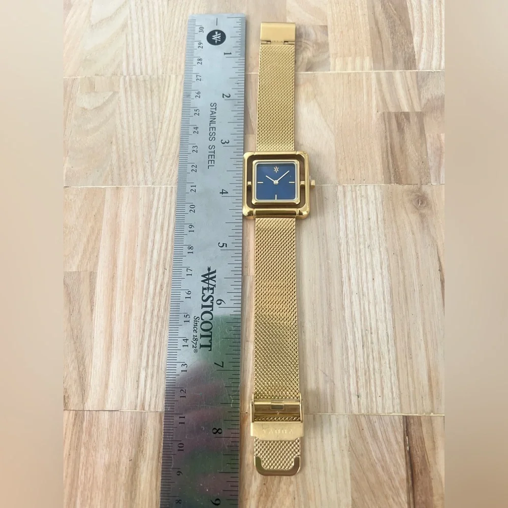 Vanna umbra ladies square royal blue gold tone dress watch NEW BATTERY